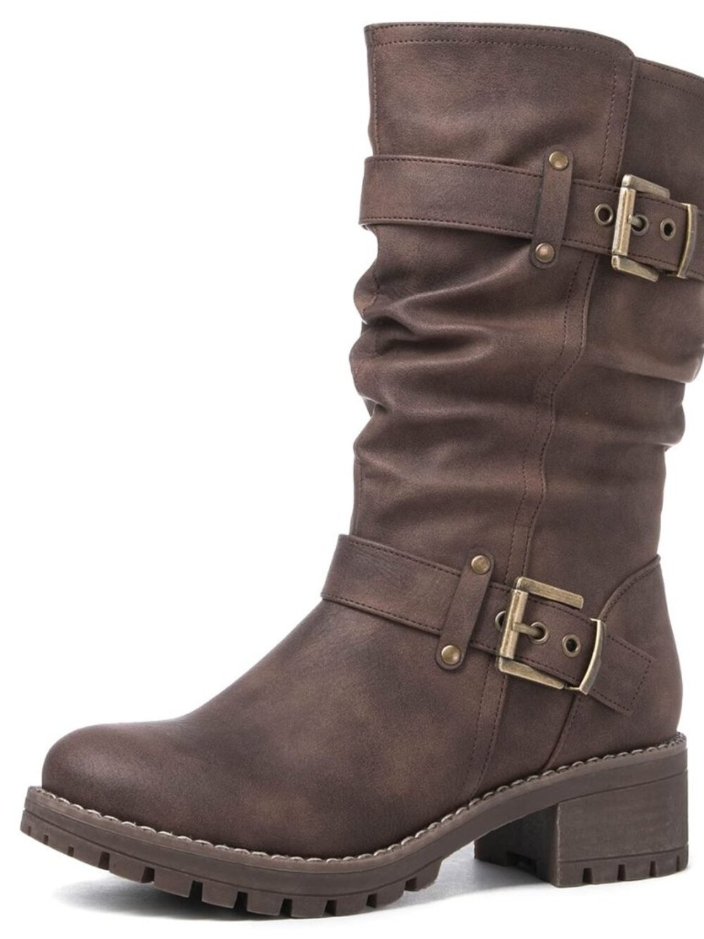 Chunky Mid Calf Fashion Dressy Motocycle Biker Military Style Combat Boots for